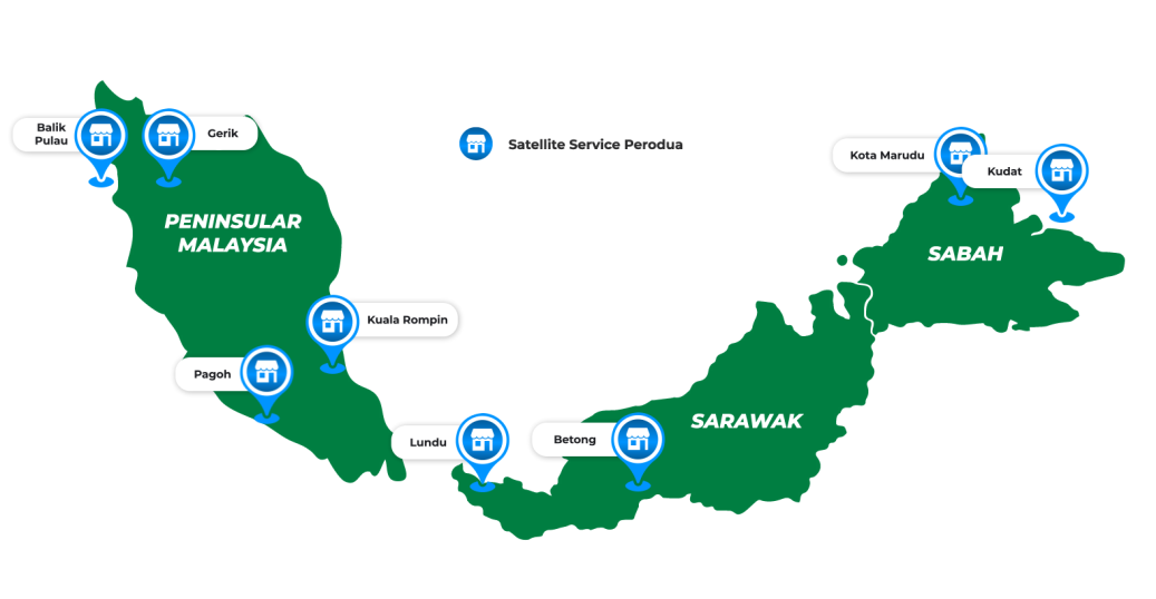 Perodua car angled slightly left to reveal grille, wheel, and profile.